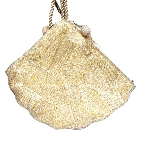Unique vintage sparkling off white beaded evening bag shoulderbag dressy purse - Picture 3 of 10